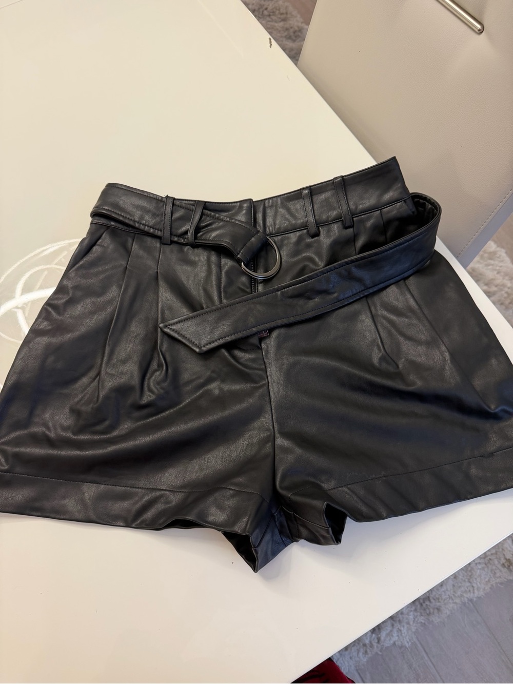 Guess Black High-Waist Faux Leather Shorts with Belt
